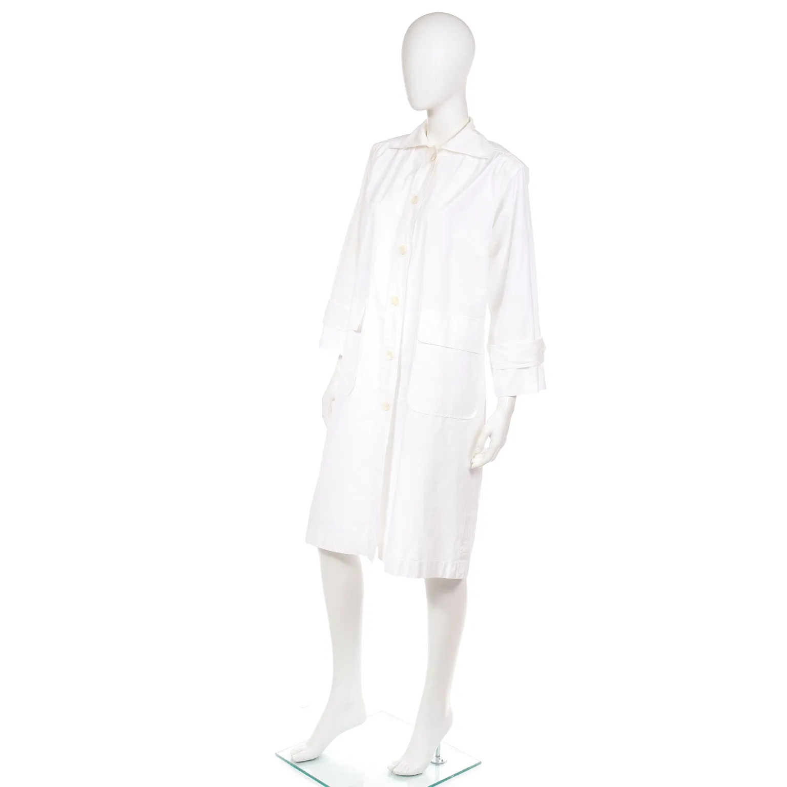 1980s Yves Saint Laurent Vintage White Cotton Coat or Coat Dress