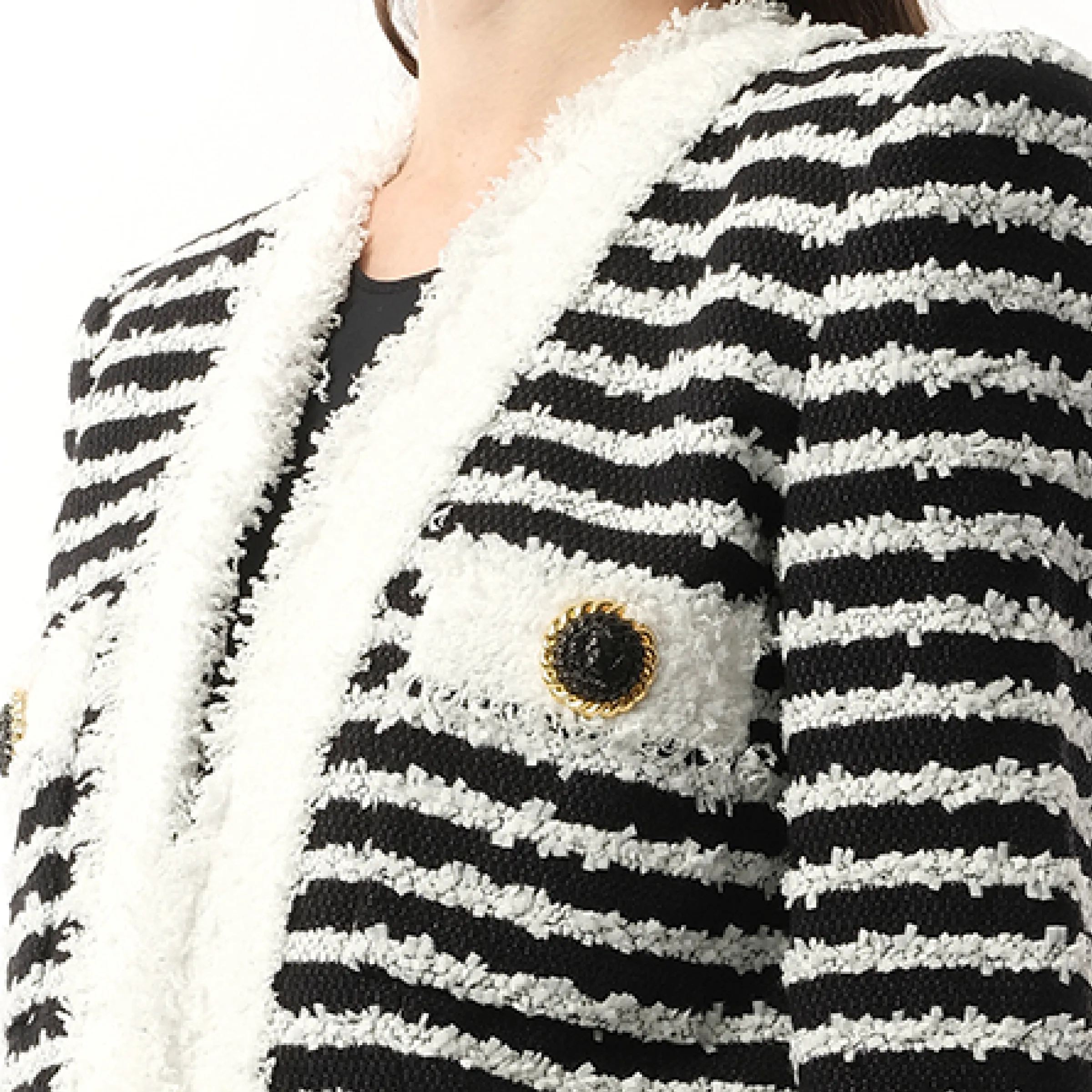 4PKT Mariniere Tweed Jacket in Black/White