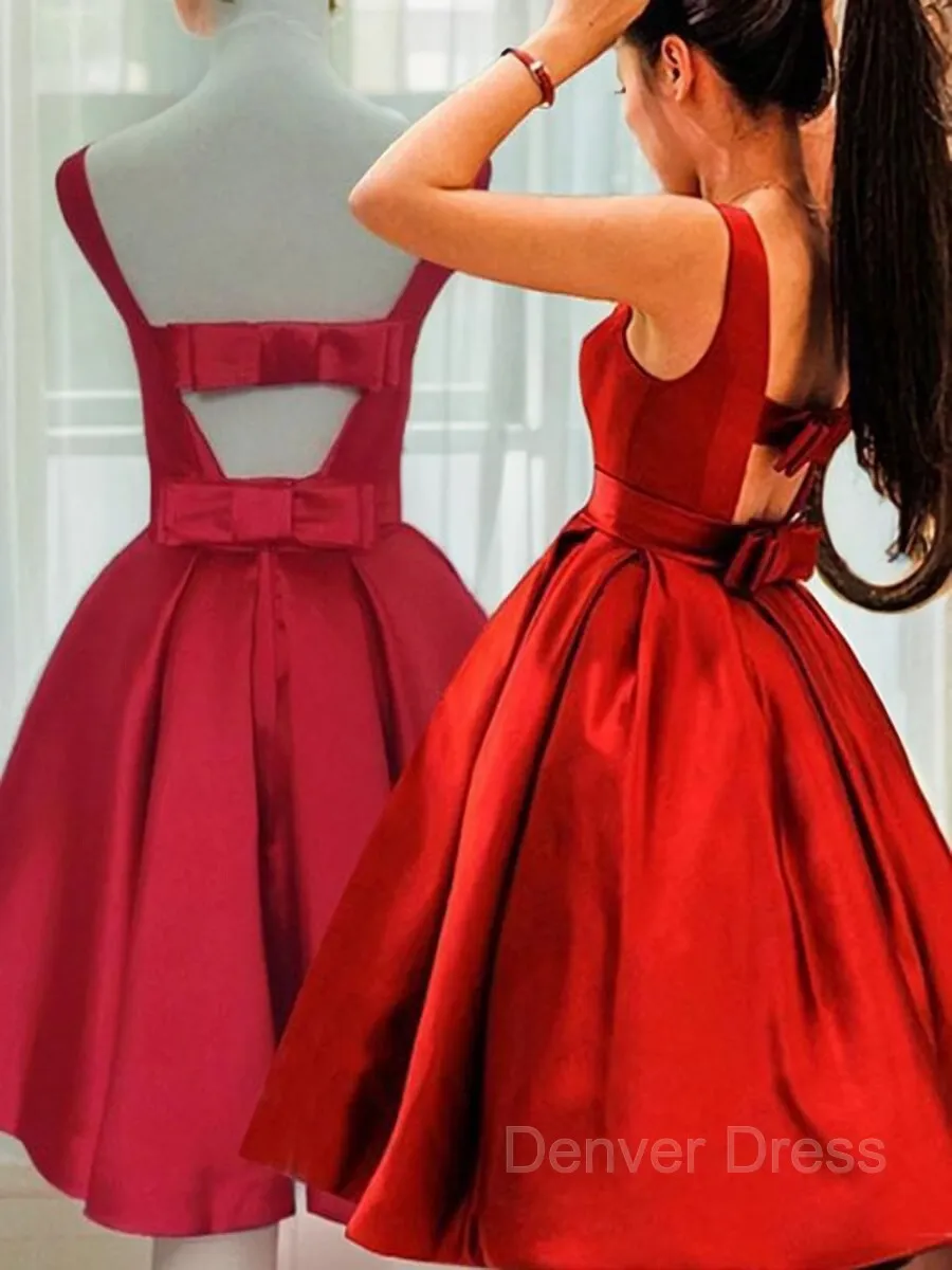 A-Line Scoop Short Satin Homecoming Dresses With Bow