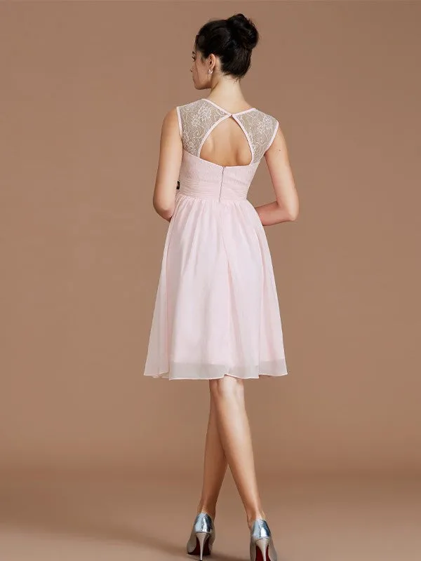 A-Line/Princess Sweetheart Sleeveless Lace Short/Mini Chiffon Bridesmaid Dresses