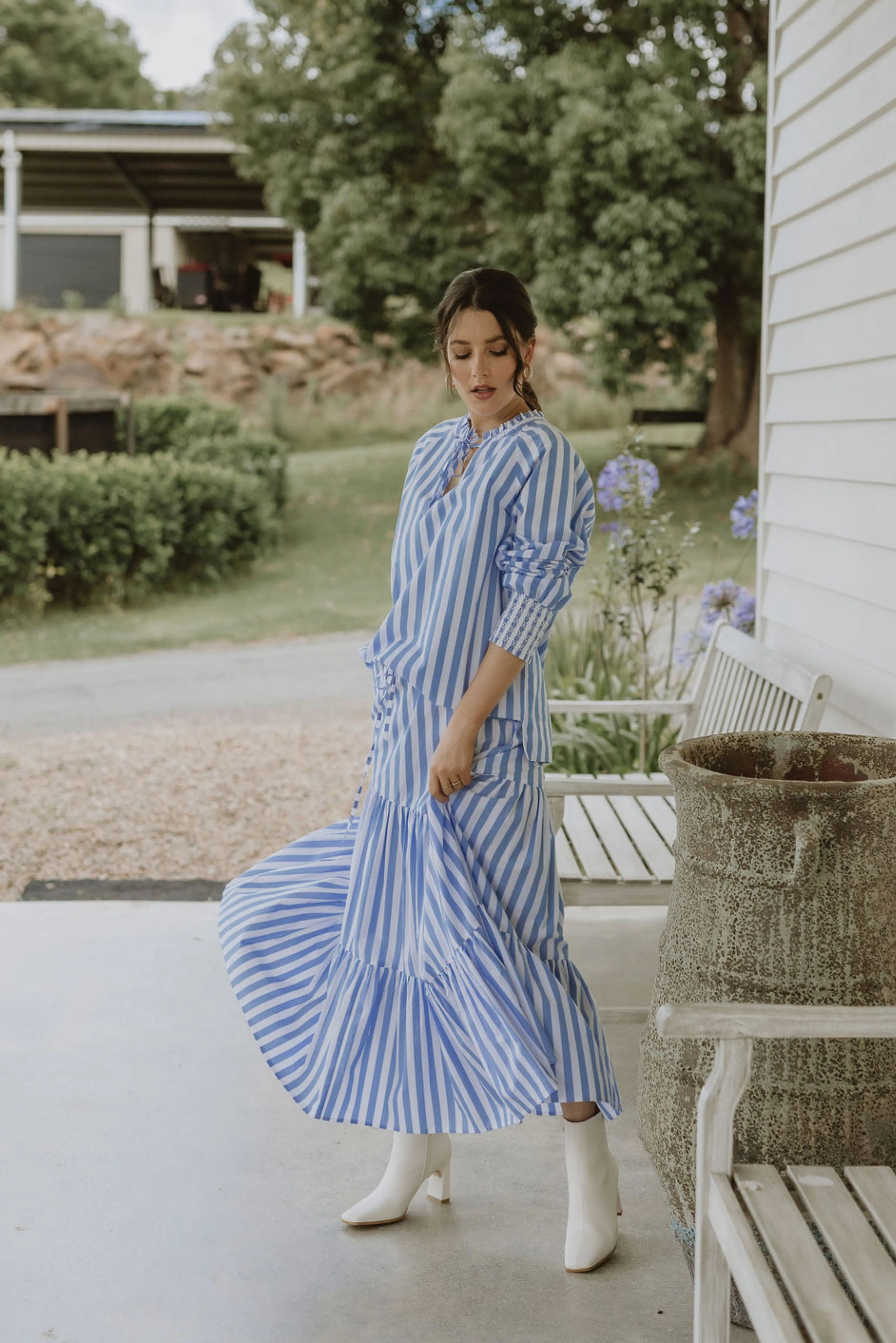 Alissa Blouse Pale Blue / White