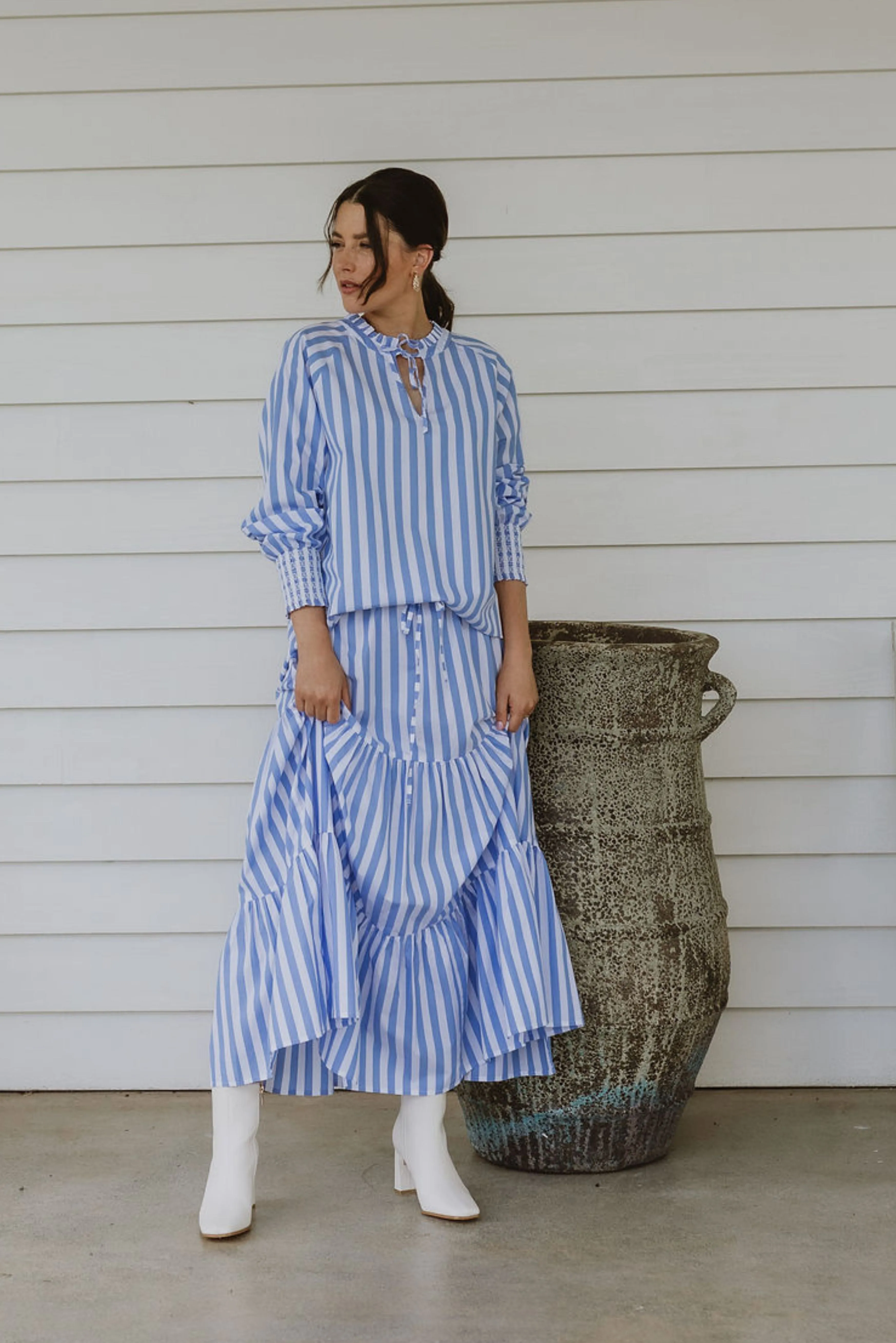 Alissa Blouse Pale Blue / White