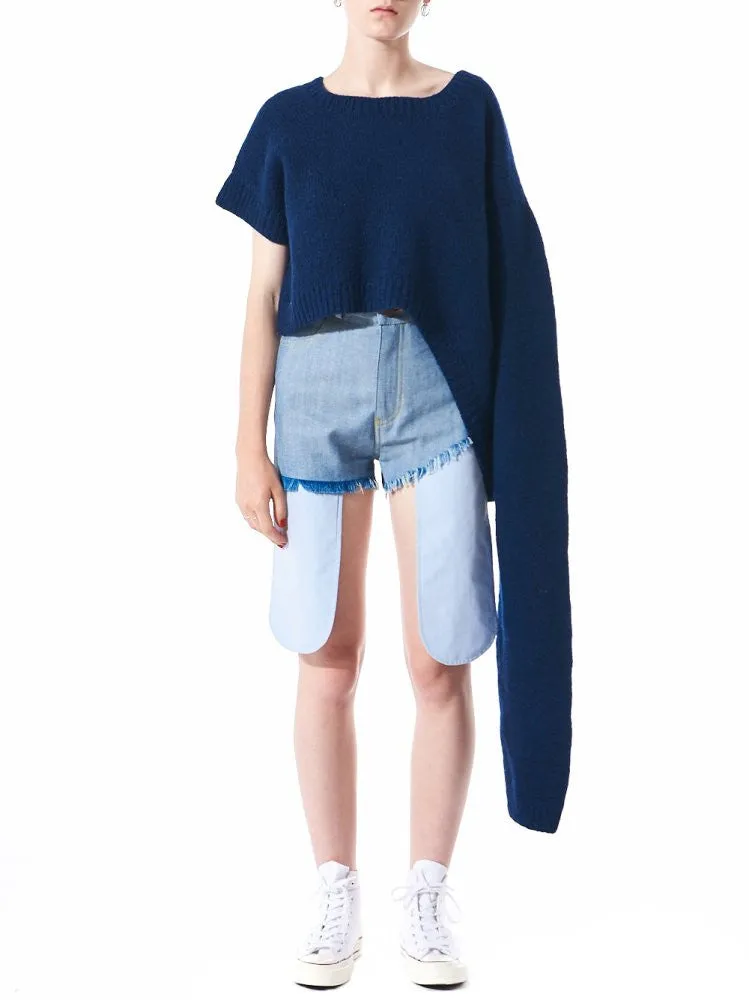 Asymmetric Raw Denim Shorts (OTBJEA001 LIGHT BLUE)