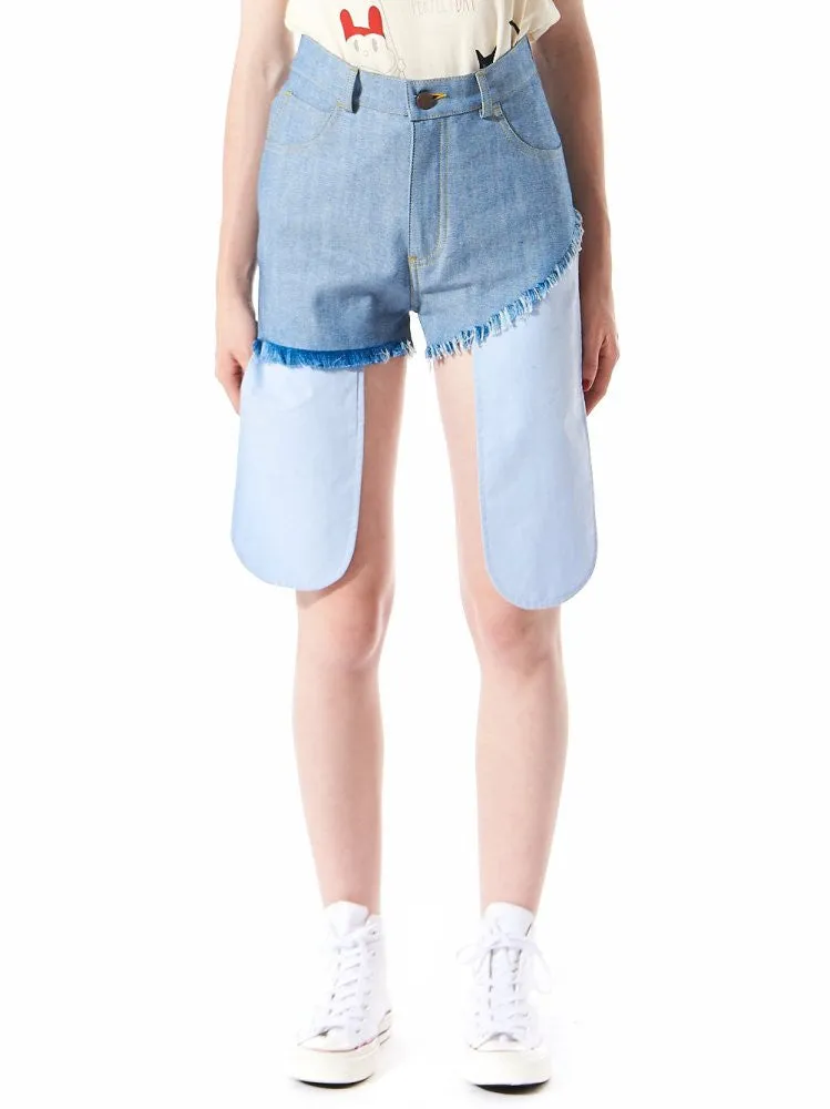 Asymmetric Raw Denim Shorts (OTBJEA001 LIGHT BLUE)