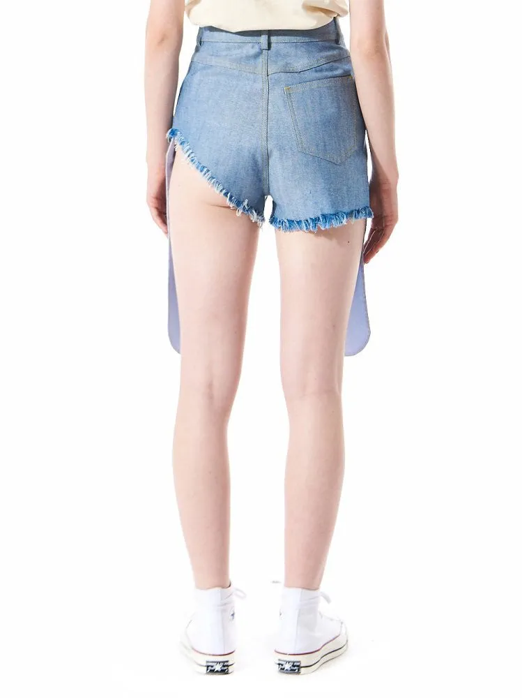 Asymmetric Raw Denim Shorts (OTBJEA001 LIGHT BLUE)