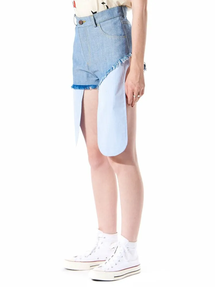 Asymmetric Raw Denim Shorts (OTBJEA001 LIGHT BLUE)