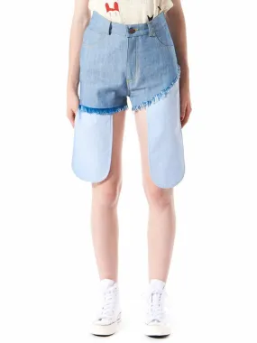 Asymmetric Raw Denim Shorts (OTBJEA001 LIGHT BLUE)