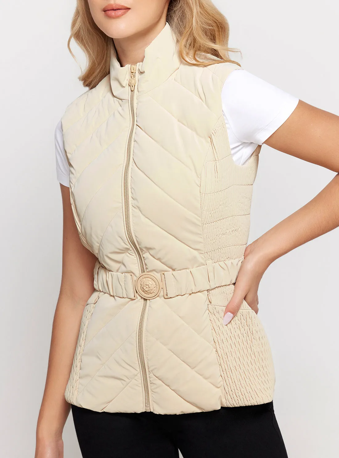 Beige Cassandra Belted Vest