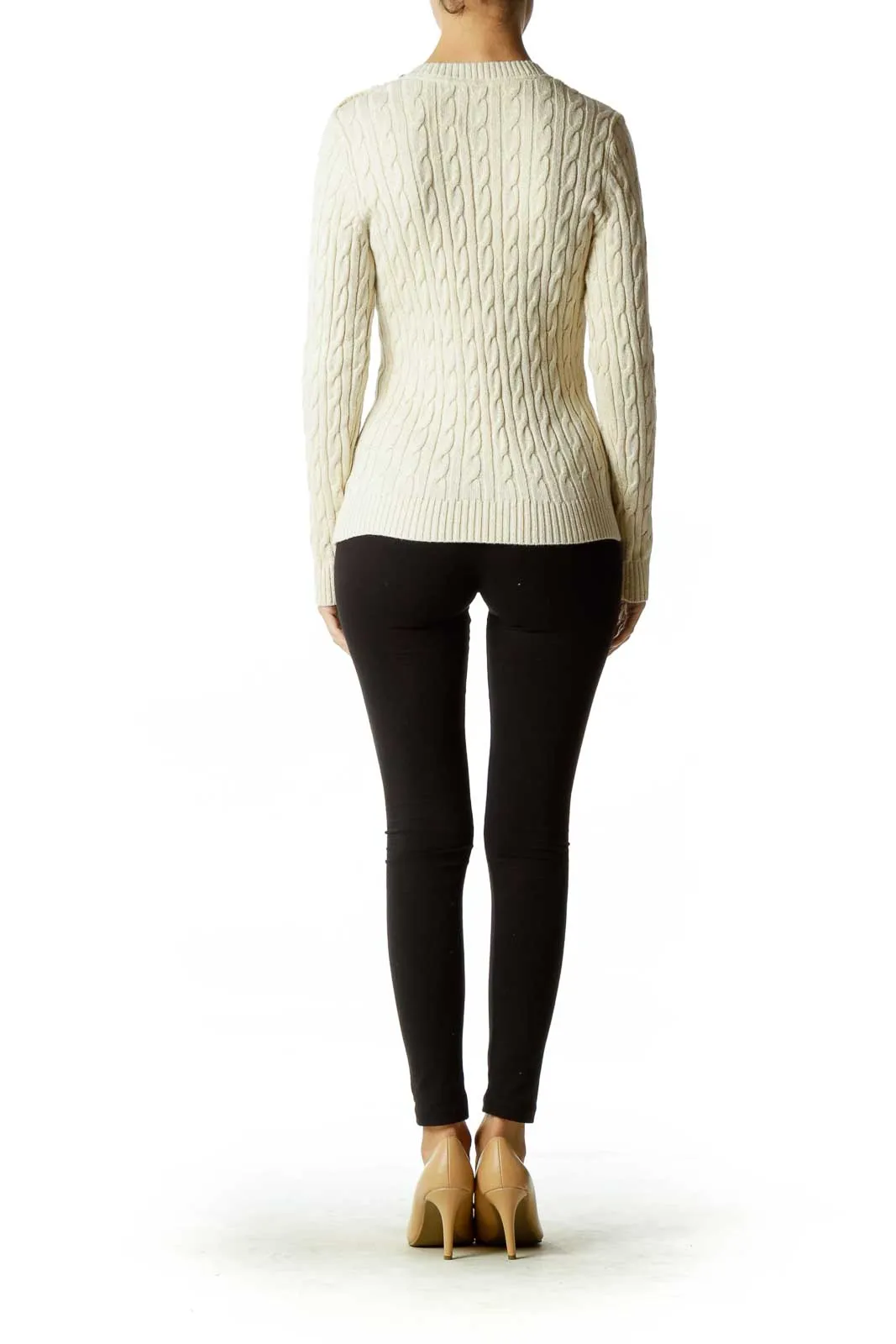 Beige Metallic Cable Knit Sweater