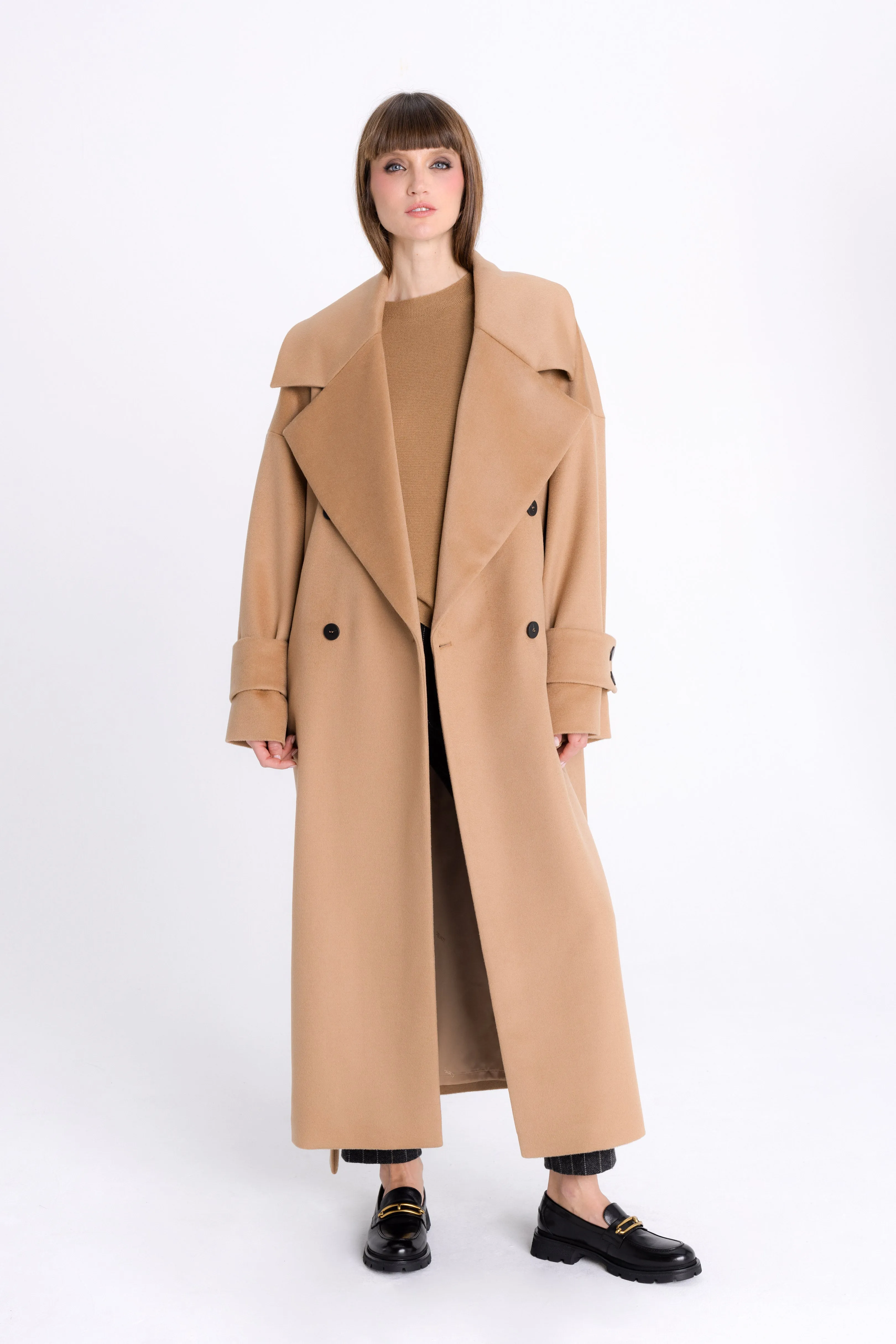 BELTED OVERSIZED CAMEL COAT