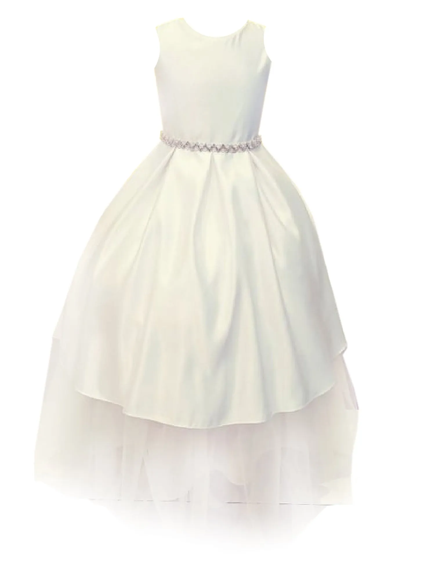 Big Girls White Sleeveless Satin Communion Dress 8-16