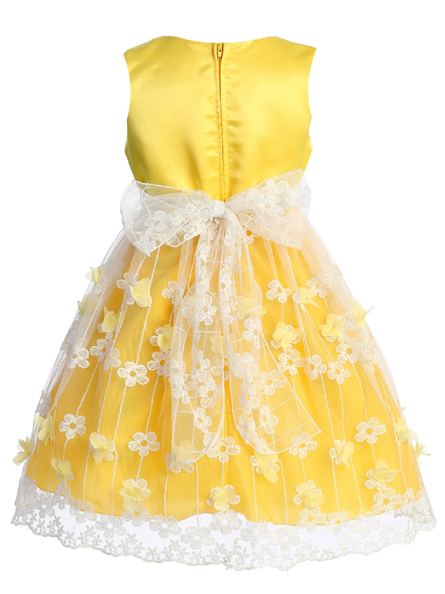 Big Girls Yellow Flower Appliques Embroidered Tulle Junior Bridesmaid Dress 8-14