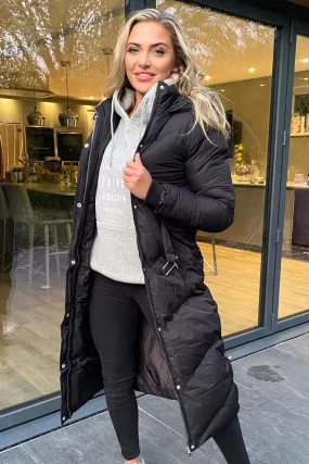 Black Belted Long Puffer Coat