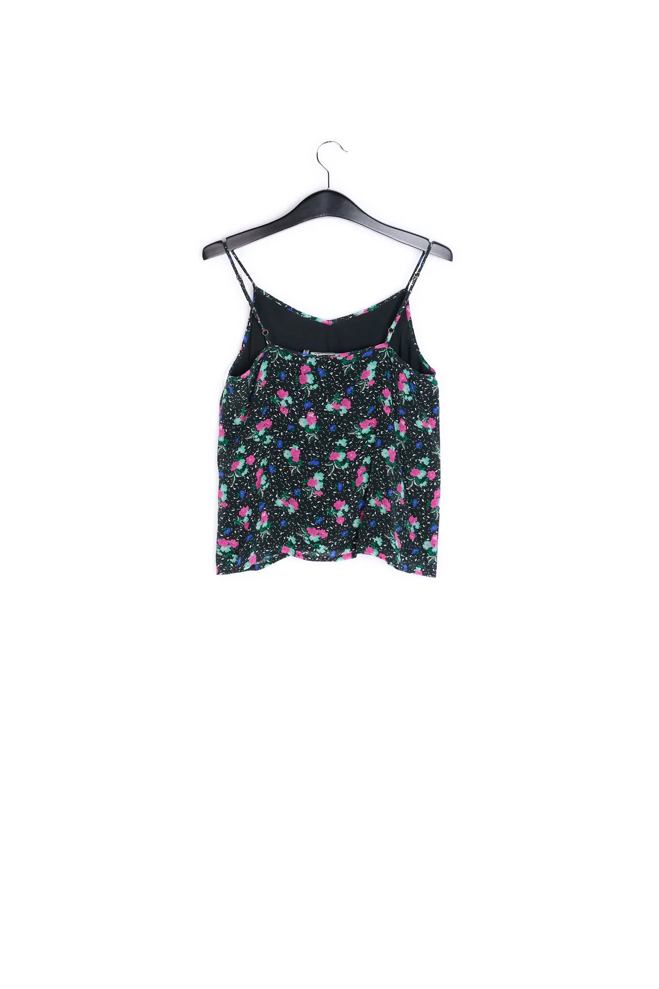 Black floral-print frilled camisole