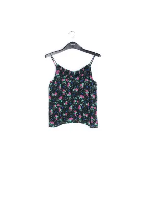 Black floral-print frilled camisole