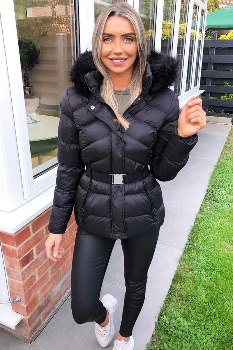 Black Padded Belted Puffer Jacket