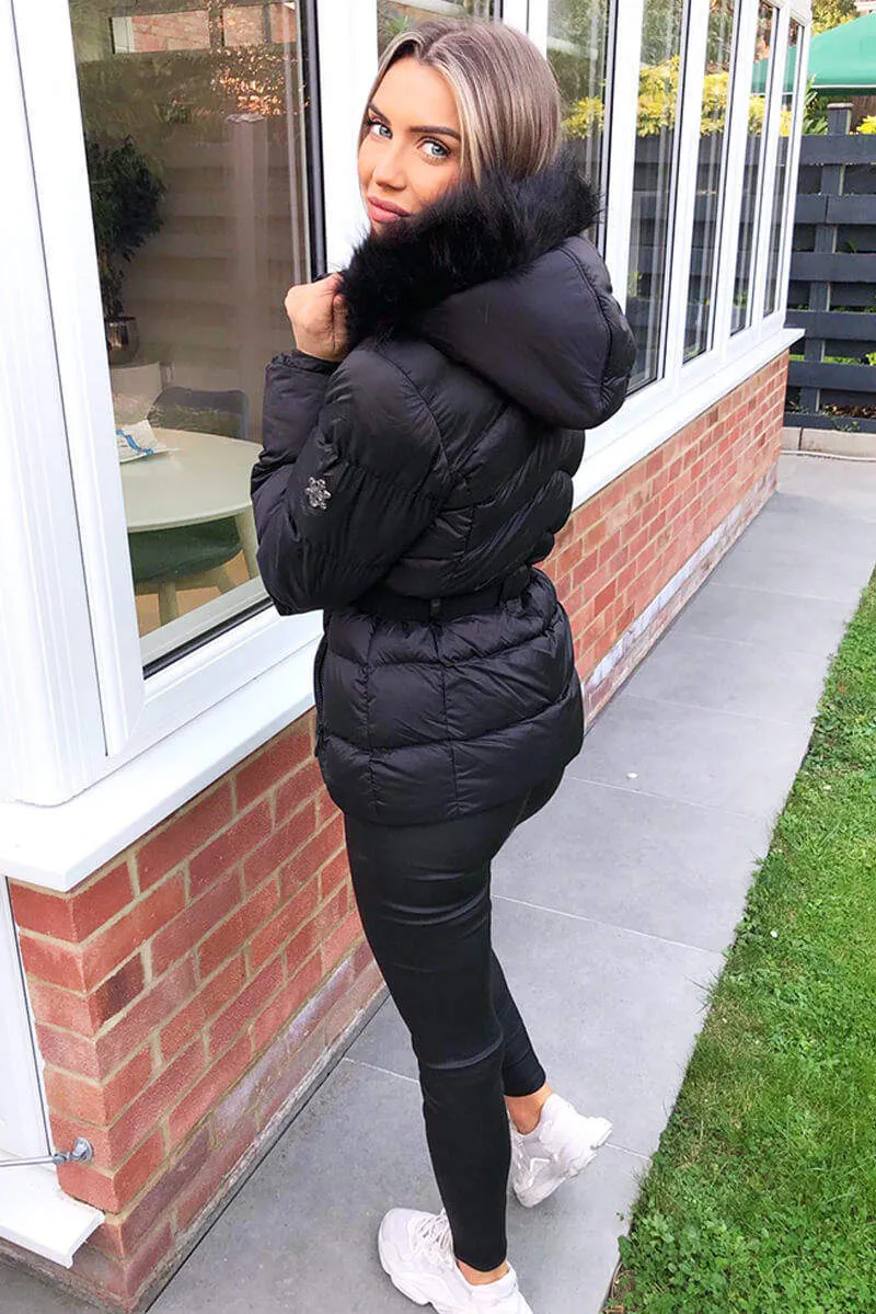 Black Padded Belted Puffer Jacket