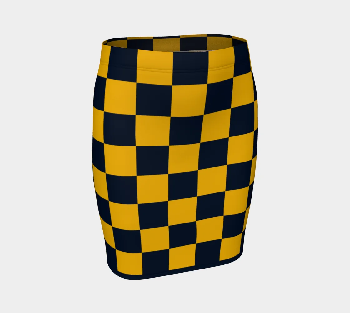 Blue & Gold Checkered Fitted Skirt