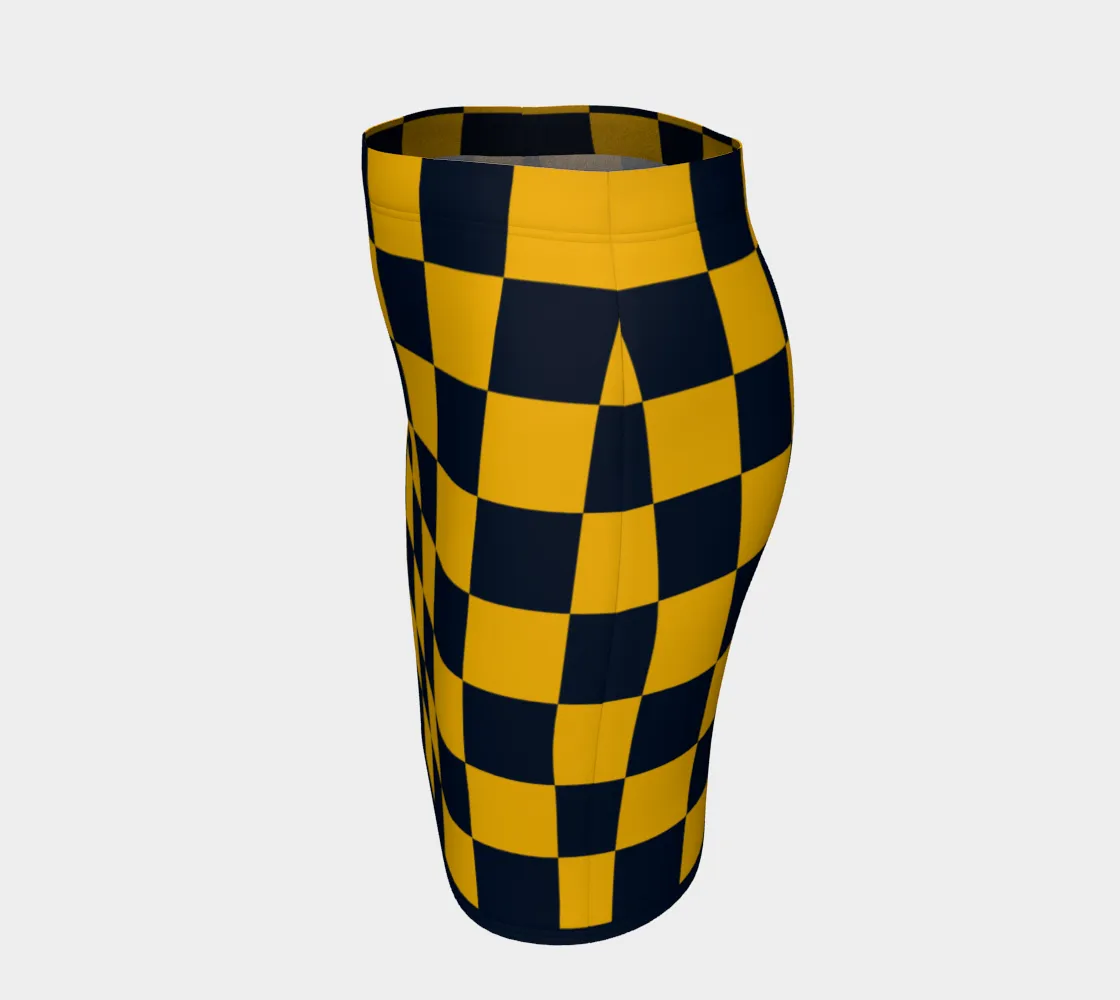 Blue & Gold Checkered Fitted Skirt