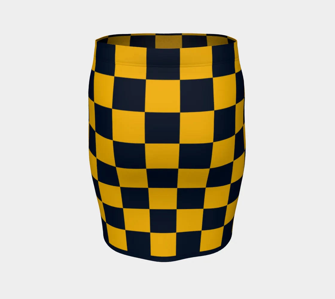 Blue & Gold Checkered Fitted Skirt