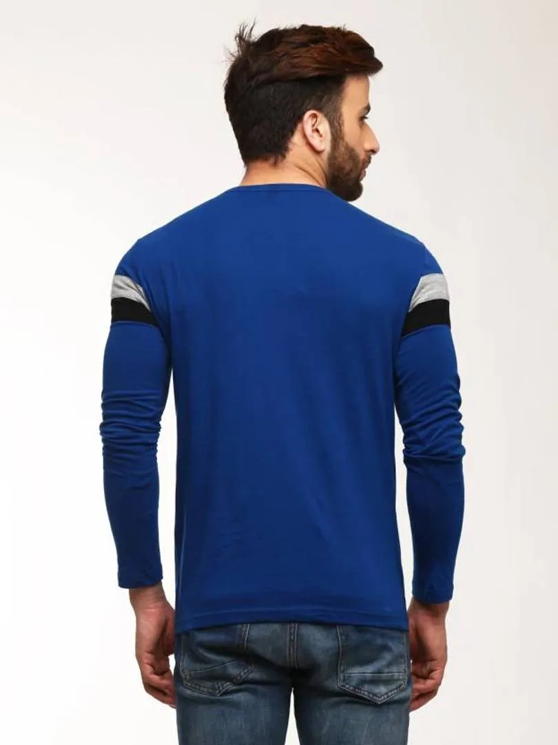 Blue Cotton Striped Round Neck Tees