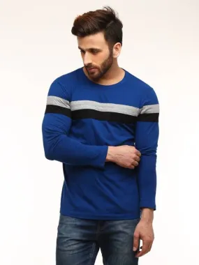 Blue Cotton Striped Round Neck Tees