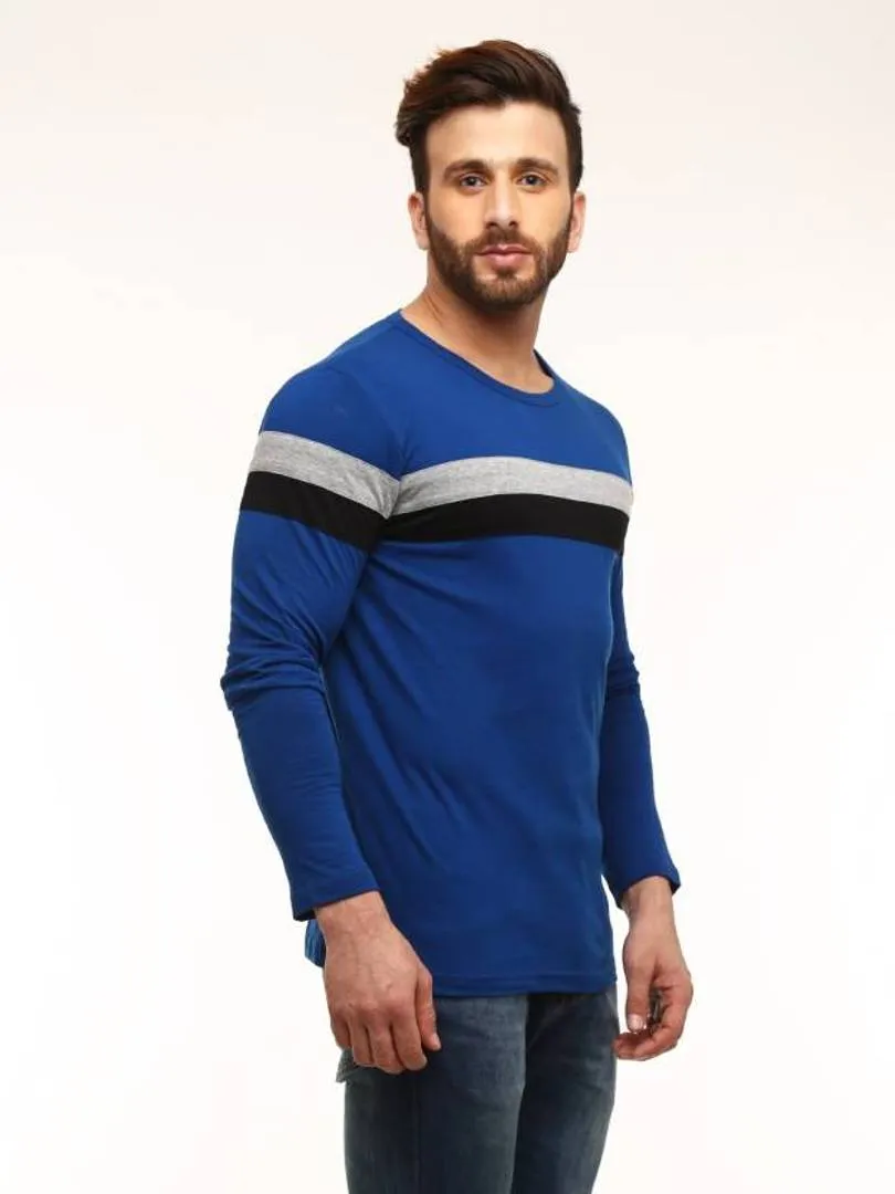 Blue Cotton Striped Round Neck Tees