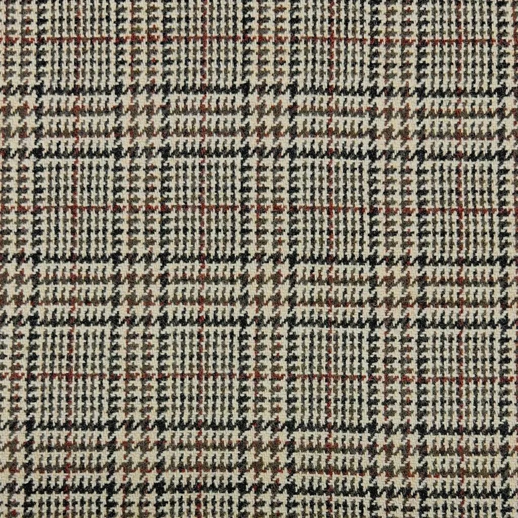 Brown Checkered Dogtooth Wool Blend Fabric