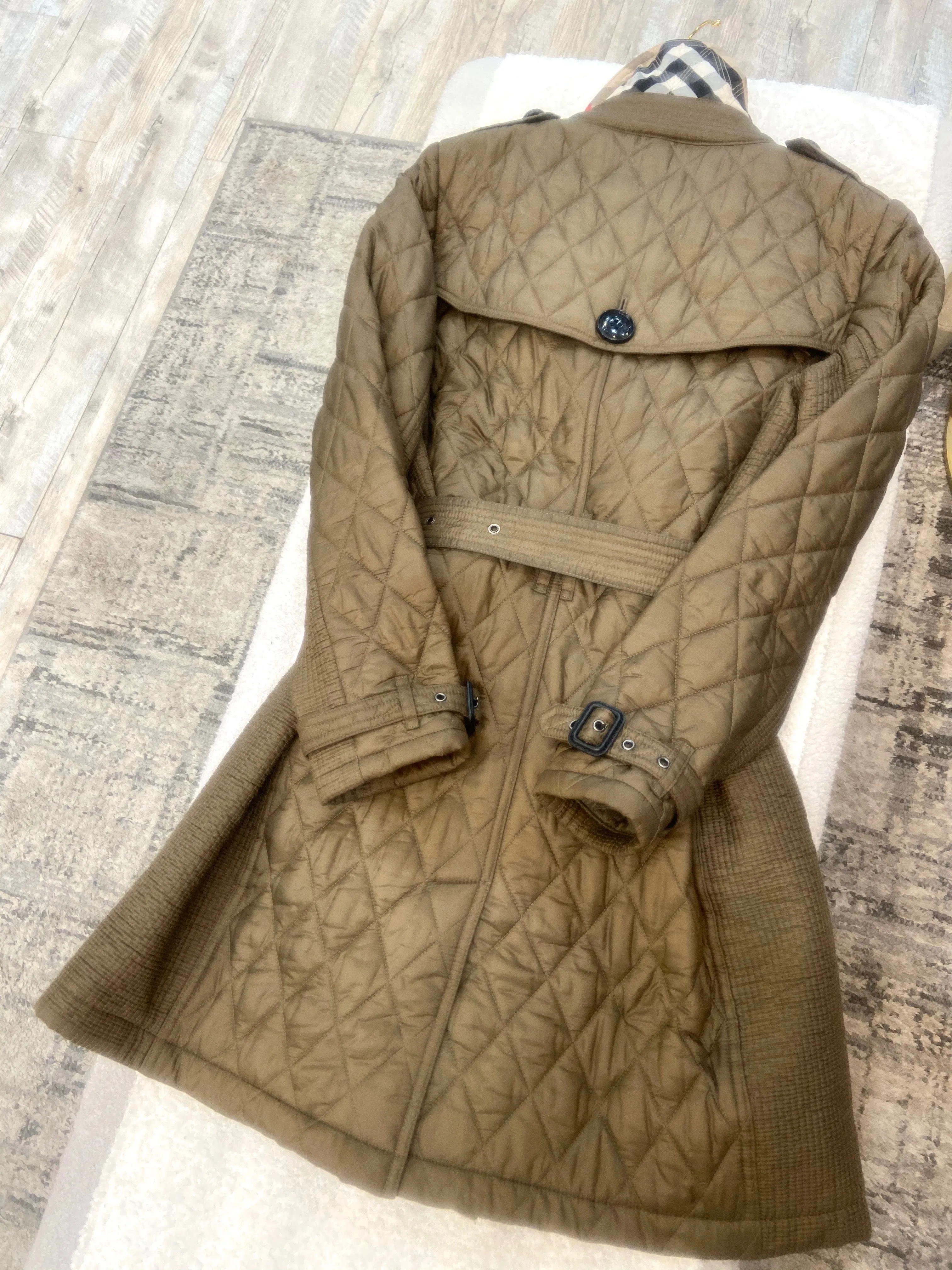 BURBERRY BRIT NOVA CHECK GOLDSMEAD BELTED QUILTED COAT