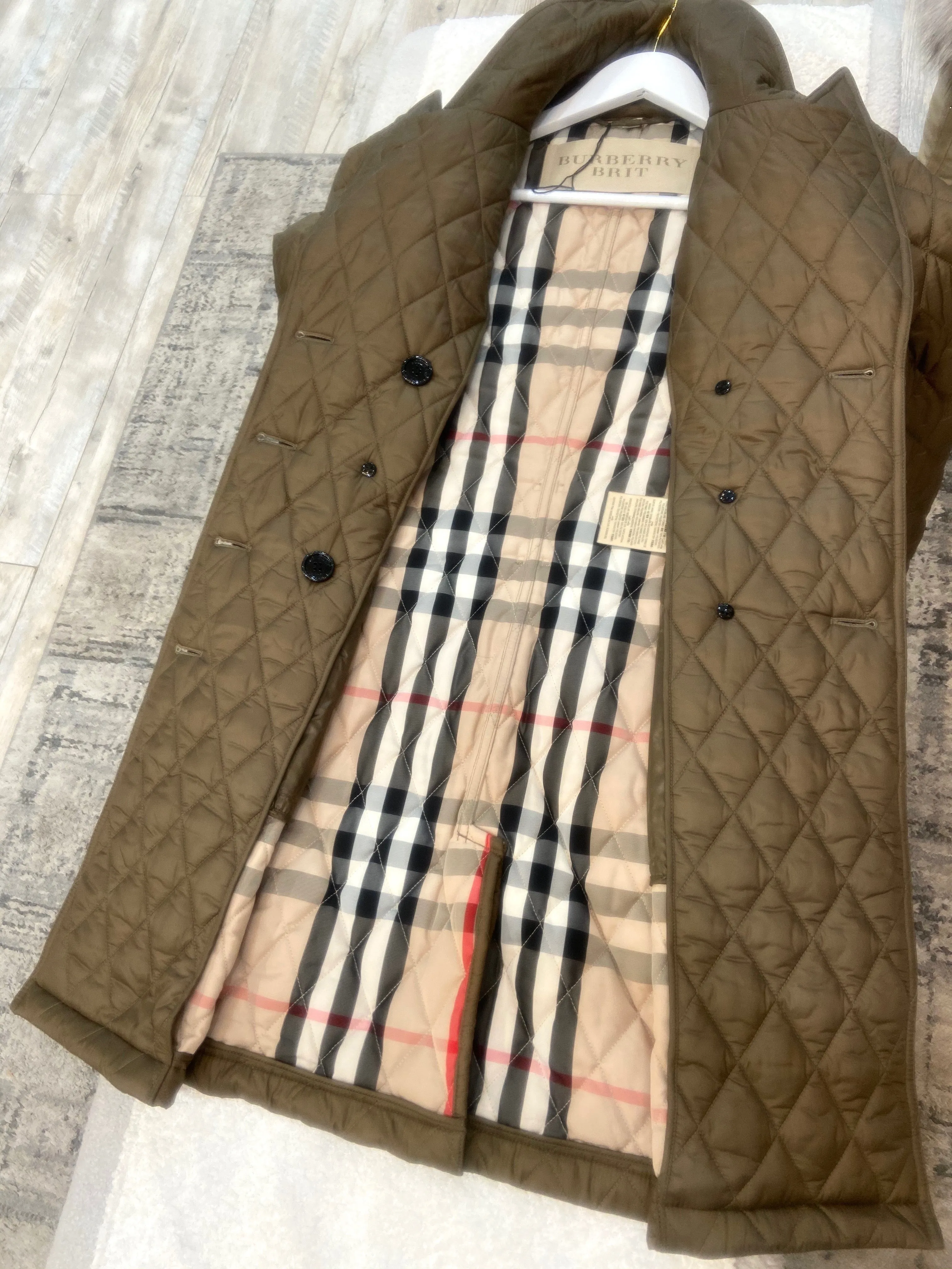 BURBERRY BRIT NOVA CHECK GOLDSMEAD BELTED QUILTED COAT