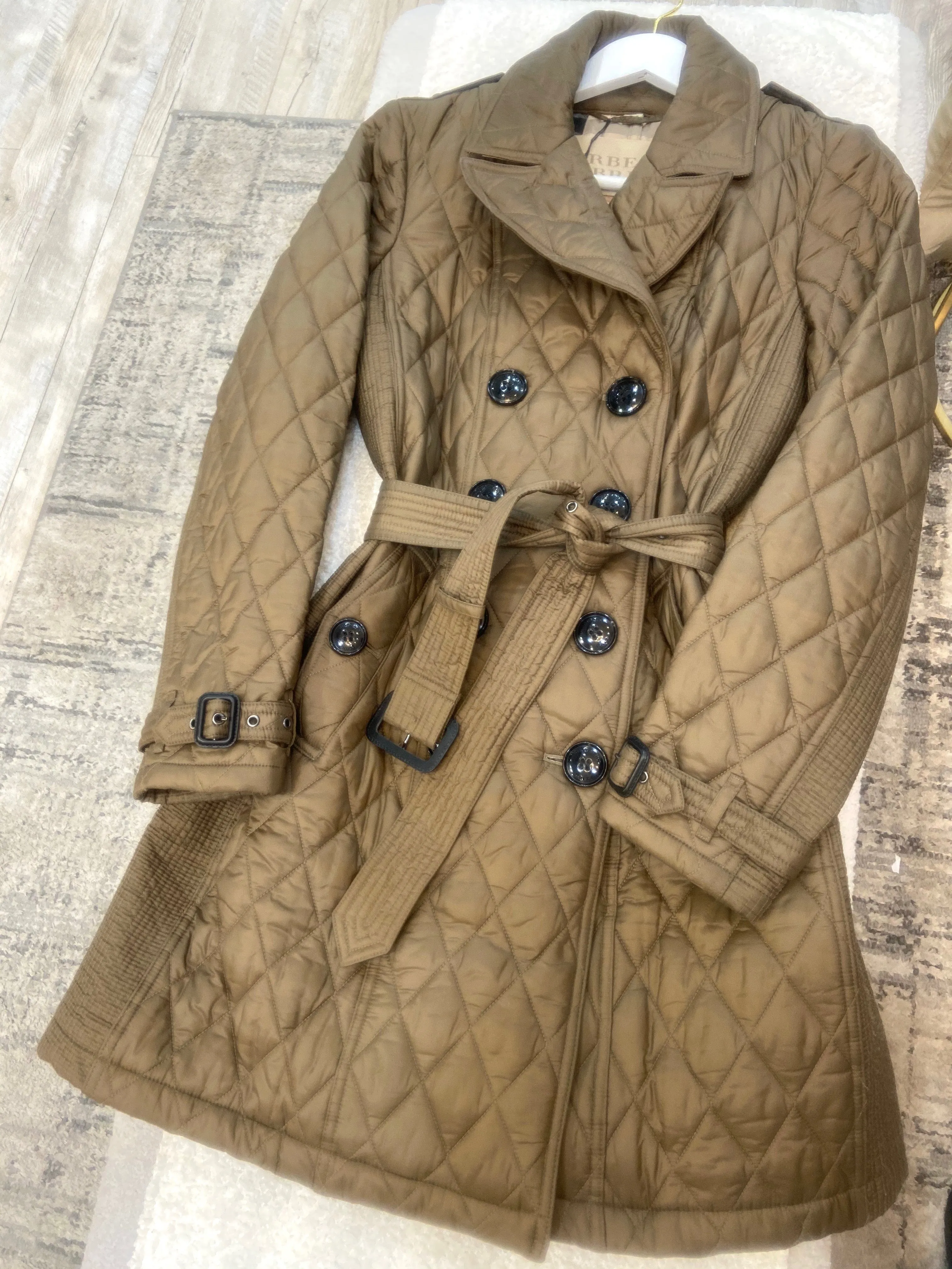 BURBERRY BRIT NOVA CHECK GOLDSMEAD BELTED QUILTED COAT