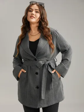 Button Fly Belted Lapel Collar Coat