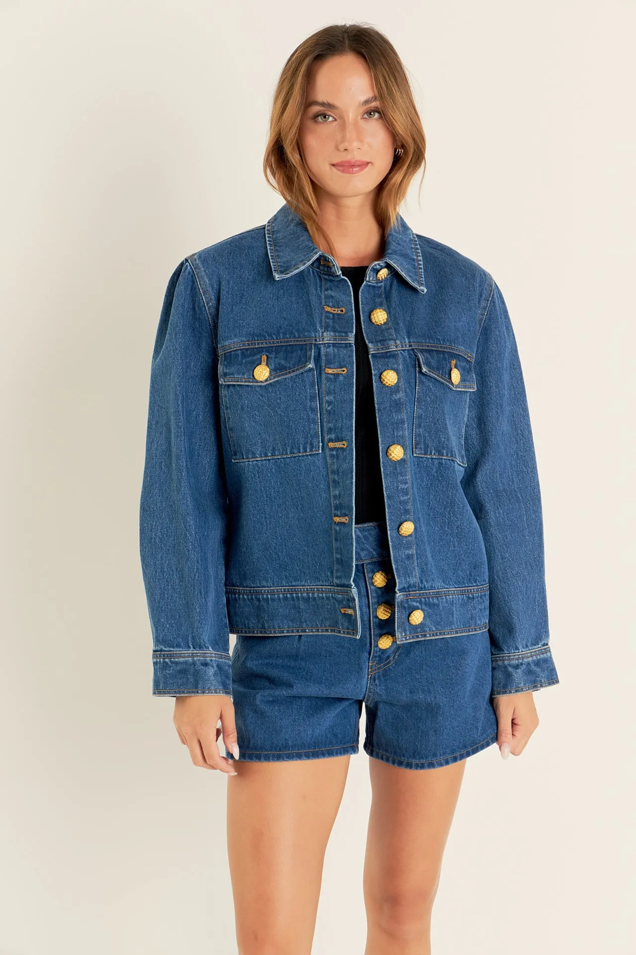 Buttoned Denim Shorts