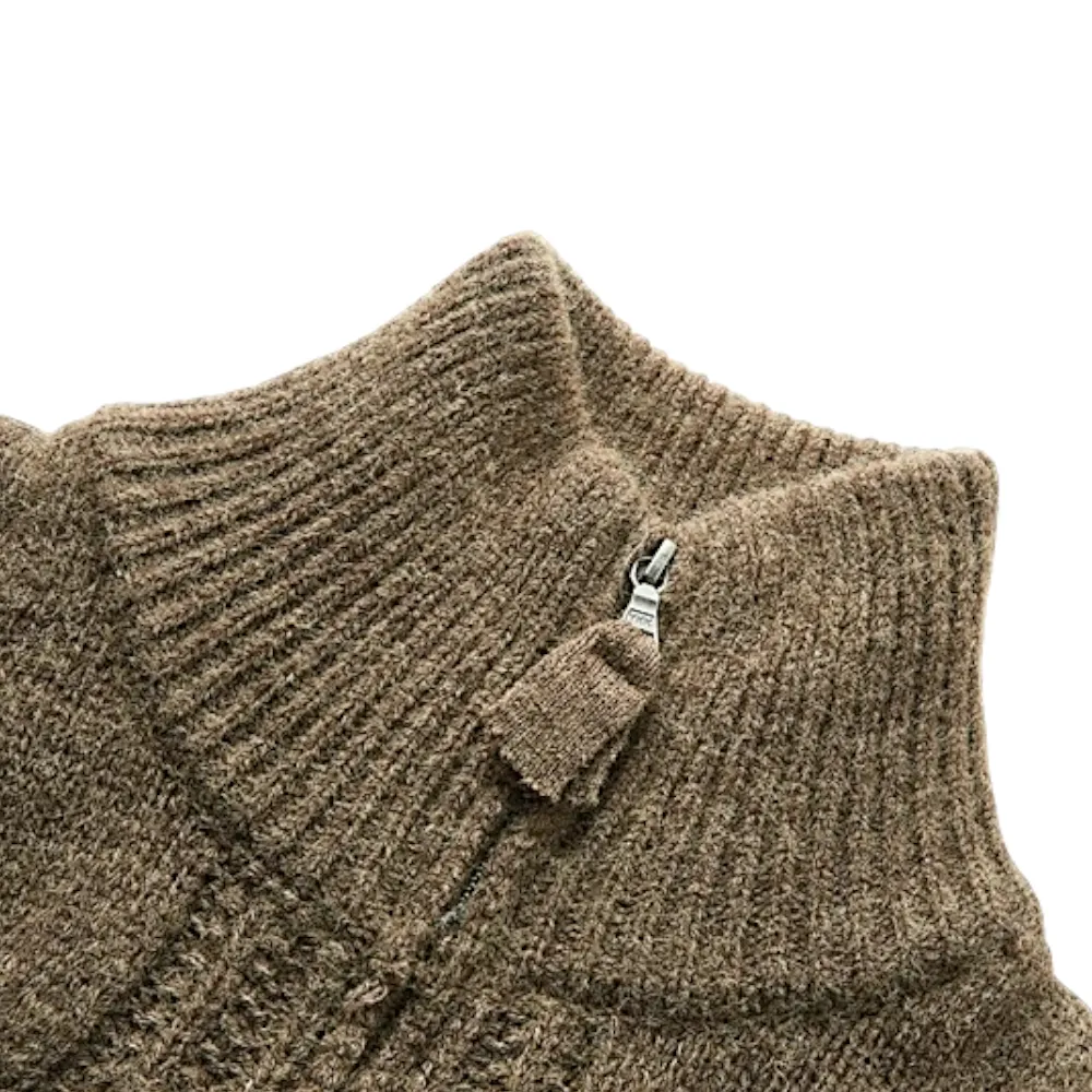 Cable knit zip front sweater