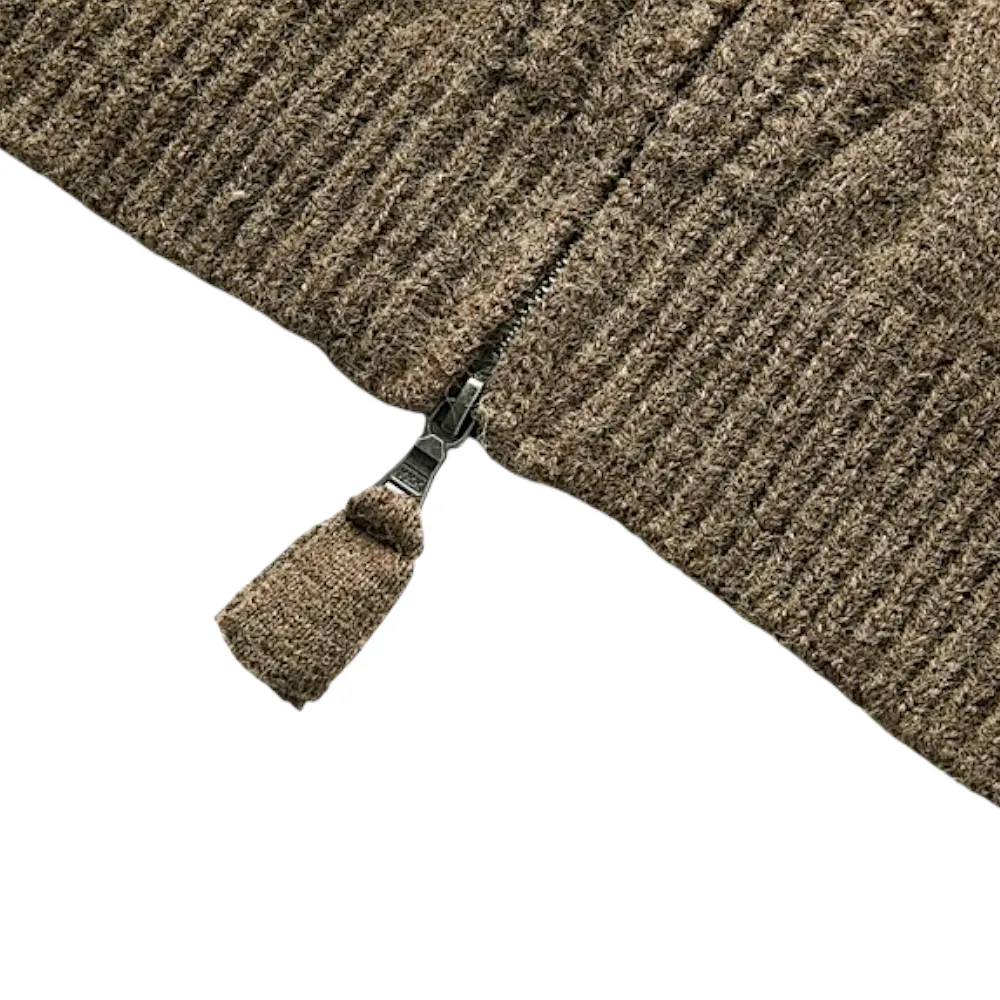 Cable knit zip front sweater