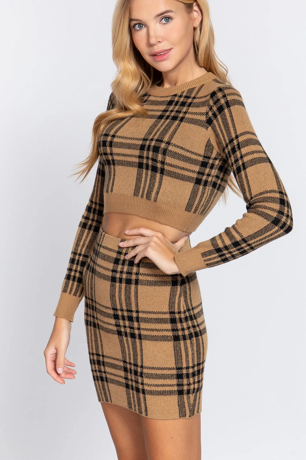 Checkered Jacquard Sweater Mini Skirt