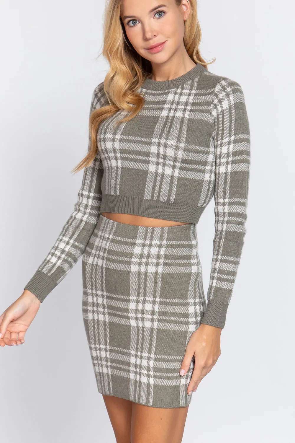 Checkered Jacquard Sweater Mini Skirt