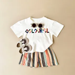 'COLORFUL' Tee & Striped Shorts Set