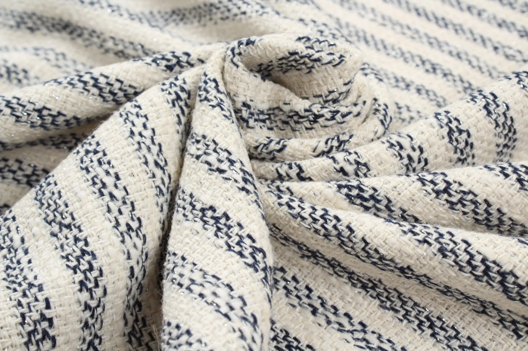 Cotton Blend Tweed - Stripes with Silver Lurex