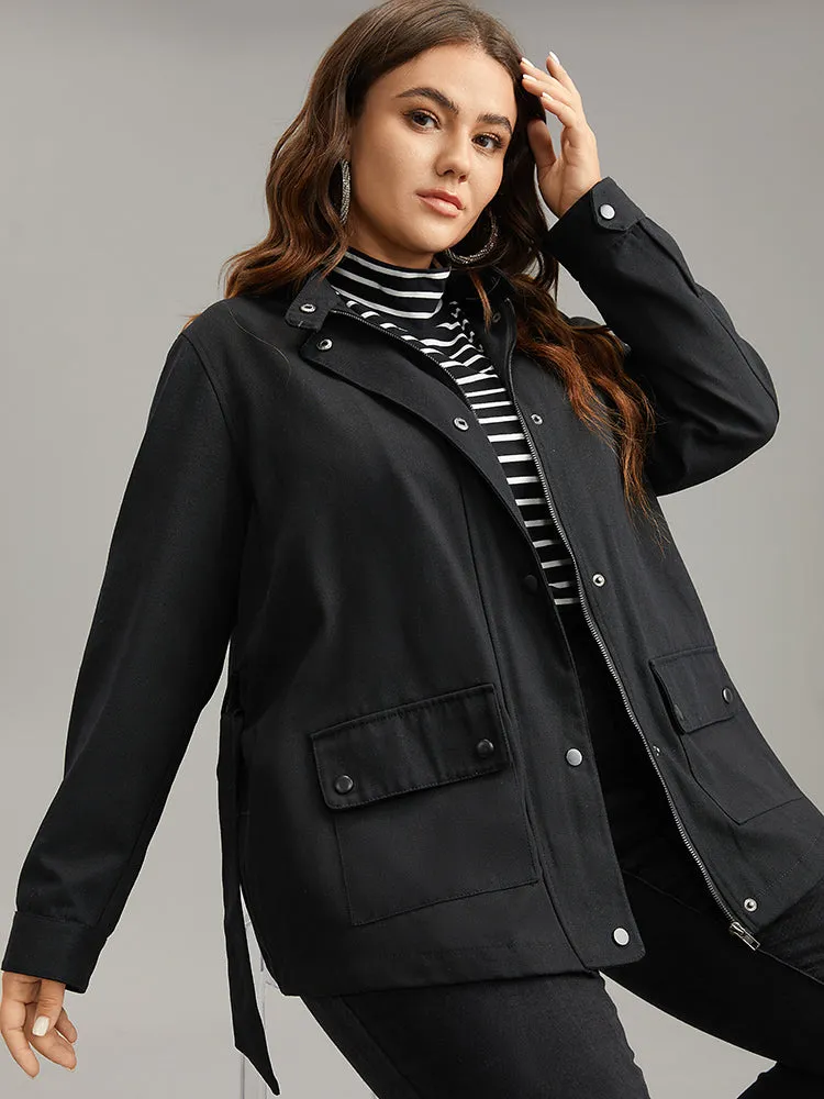 Cotton Solid Belted Flap Pocket Coat