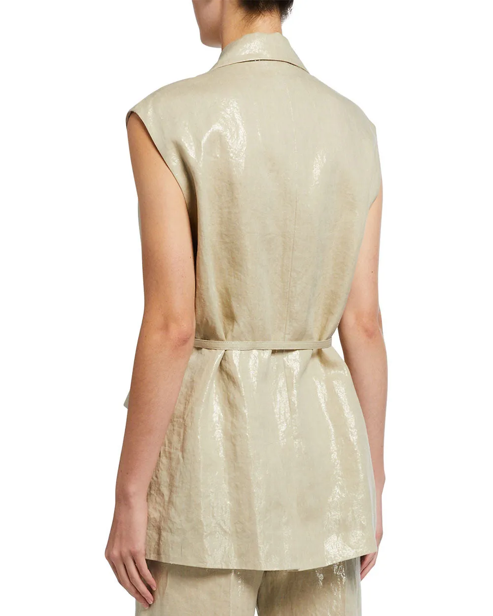 Cucinelli Metallic Gold Belted Linen Vest