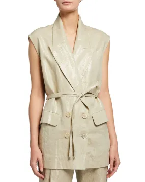 Cucinelli Metallic Gold Belted Linen Vest