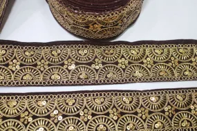 Dark Brown Fancy Sequins And Zari Trim