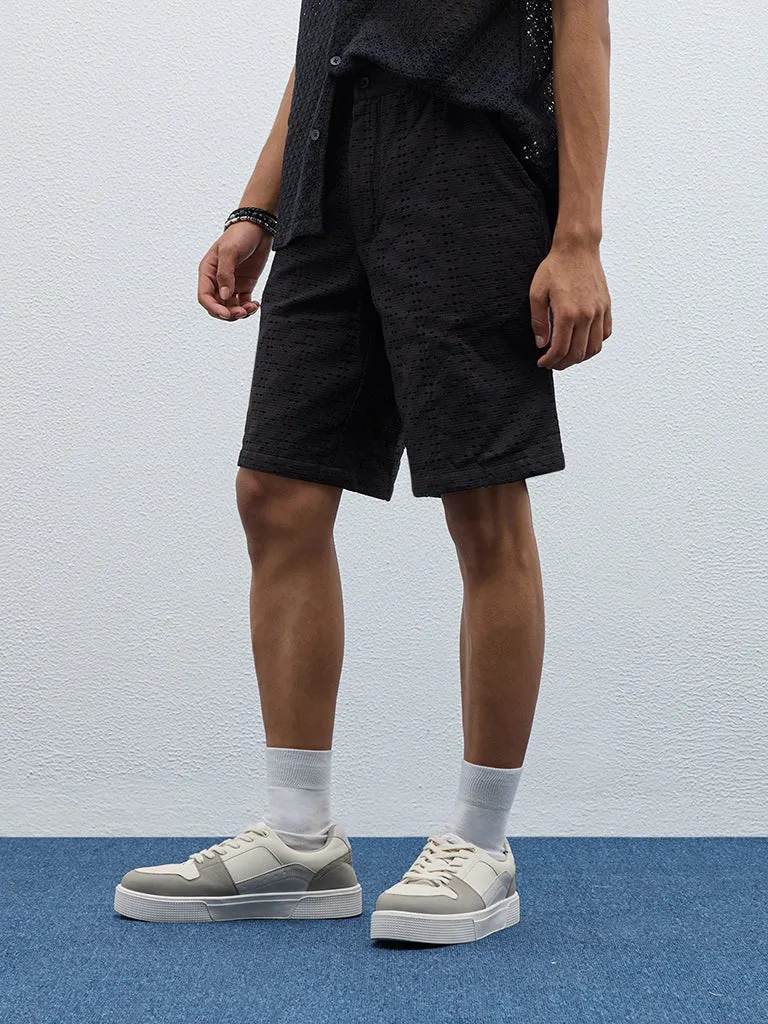 ETA Black Cut-Out Detailed Mid-Rise Cotton Blend Shorts