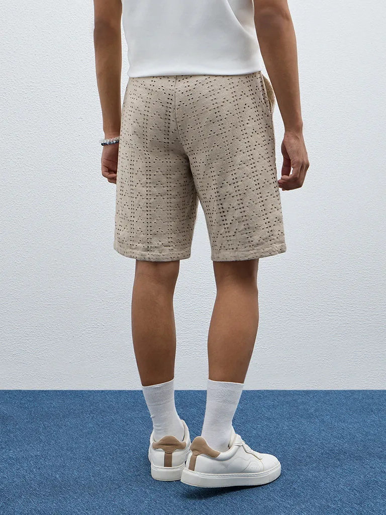 ETA Taupe Cut-Out Detailed Mid-Rise Cotton Blend Shorts