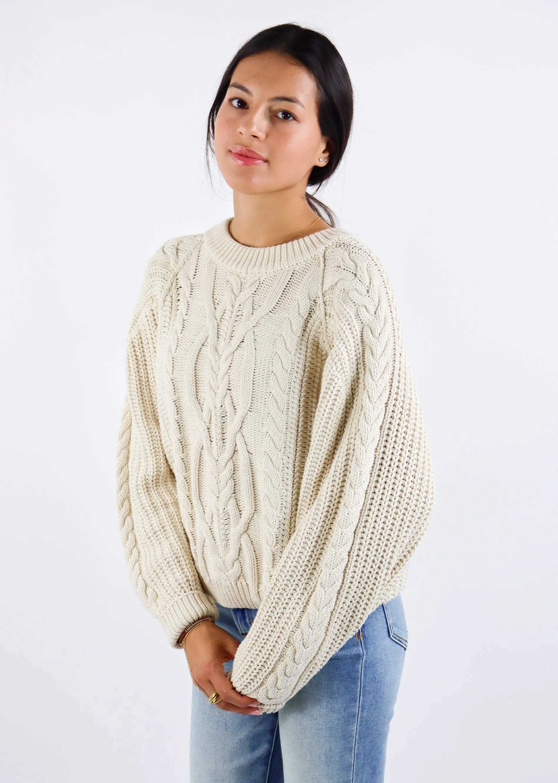 Free People Frankie Cable Knit Sweater ★ Ivory