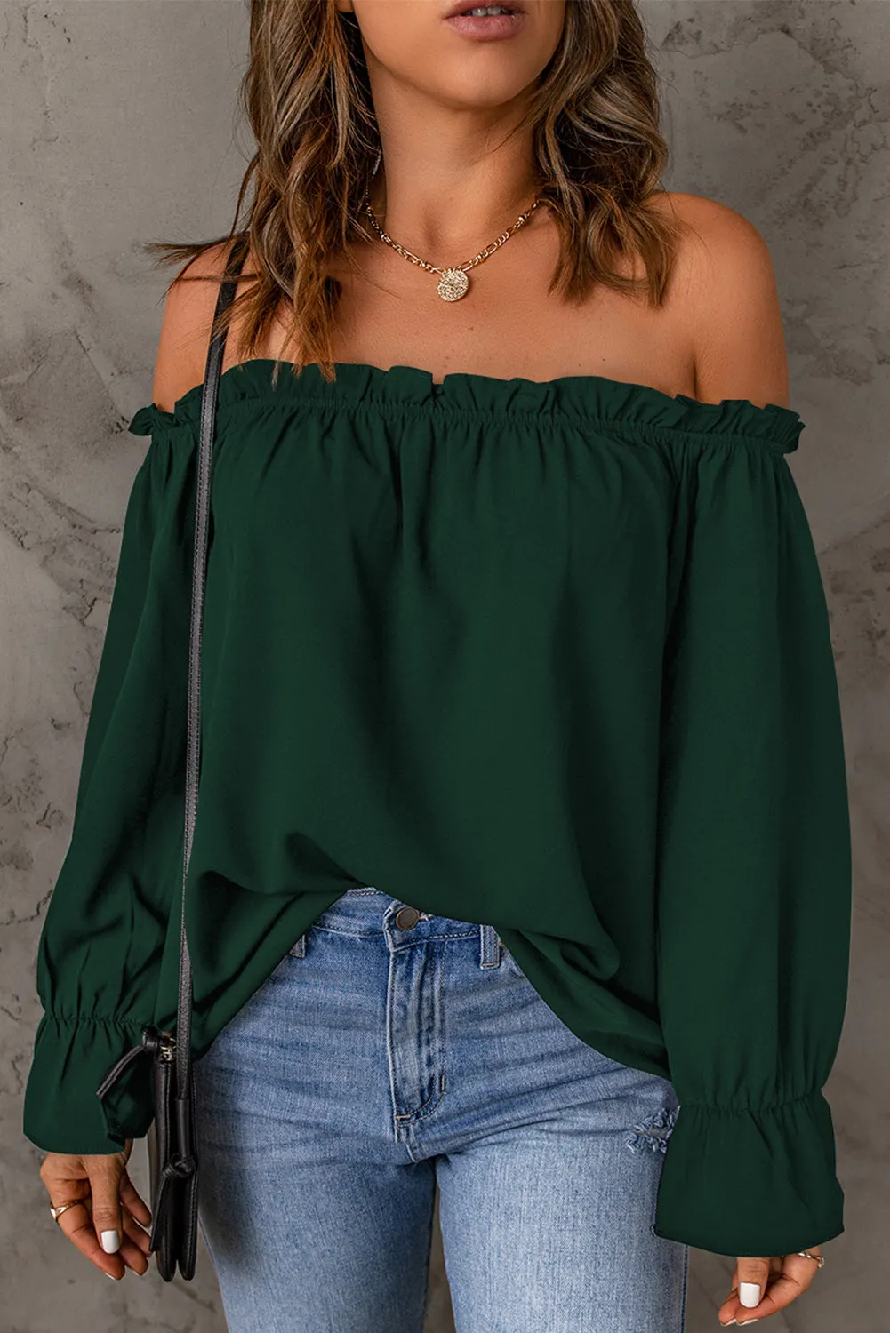 Frilled Off-shoulder Neckline Loose Blouse