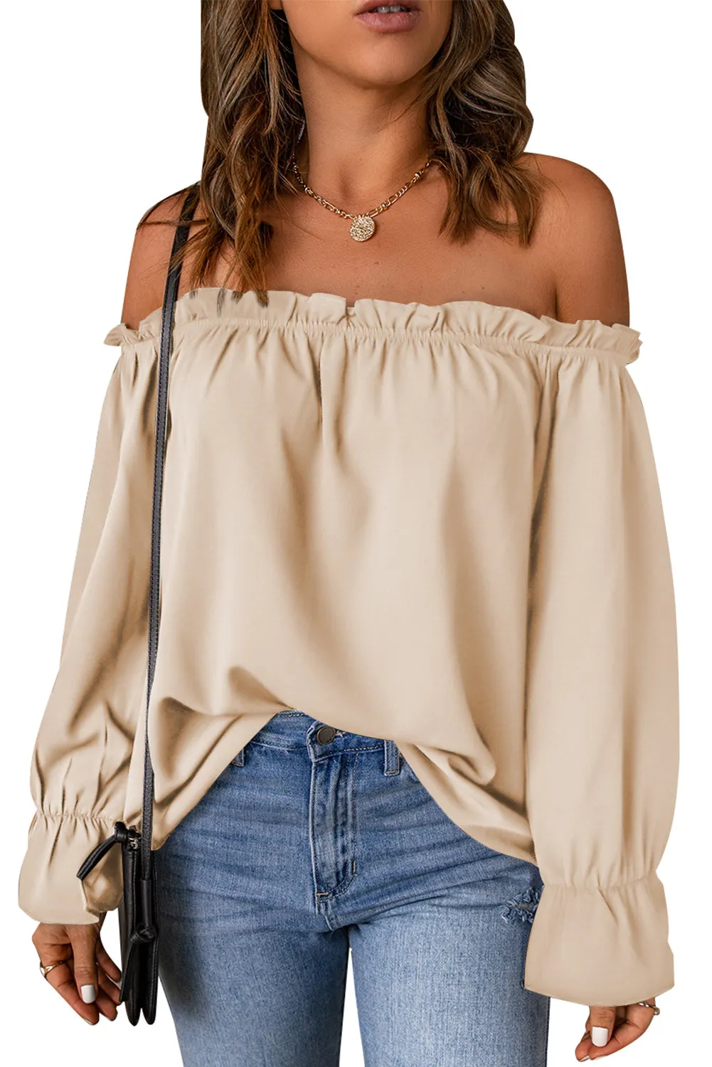 Frilled Off-shoulder Neckline Loose Blouse