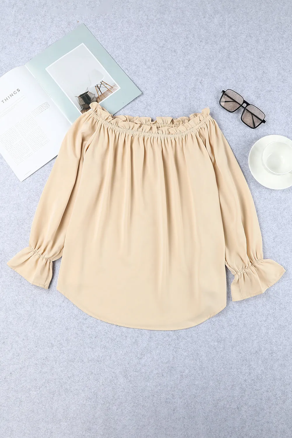 Frilled Off-shoulder Neckline Loose Blouse