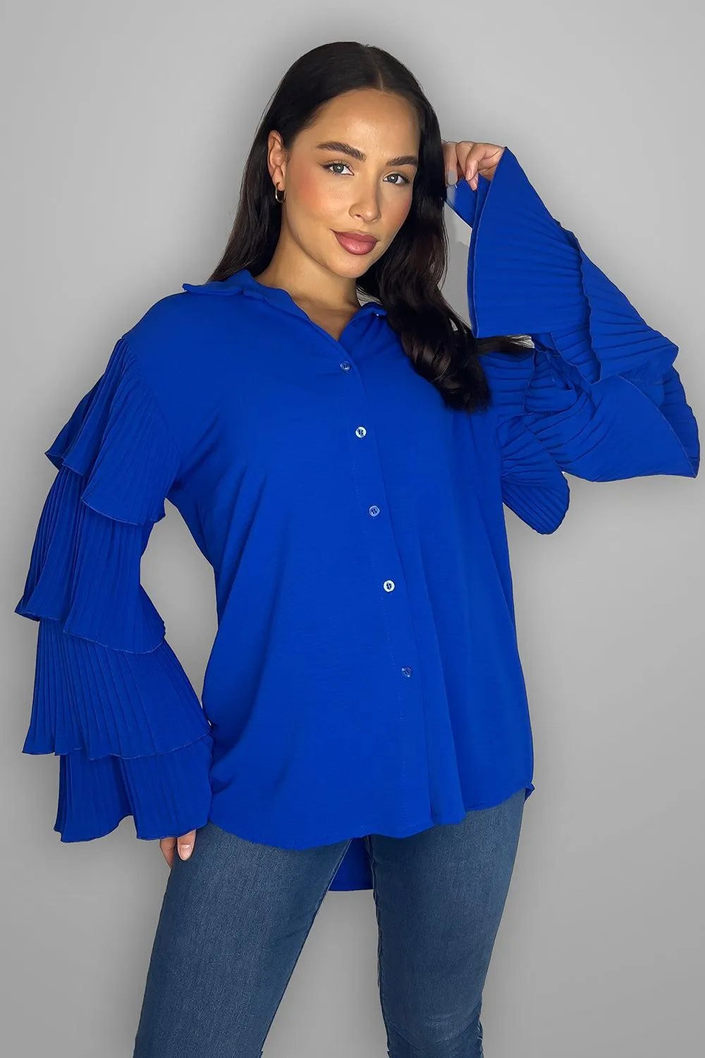 Frilled Sleeves Longline Shirt Blouse